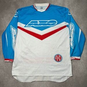 AXO Motocross Jersey Mens XL Blue White Red Long Sleeve Mesh Racing Graphic Top